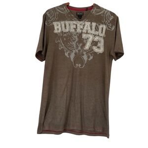 Buffalo David Bitton Graphic T-Shirt Sz L Brown V-Neck Nadema Grunge Y2K 90s